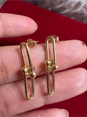 Gold Tone Double-Loop Ball Stud Earrings - Women Jewelry